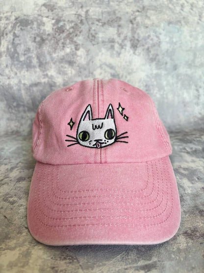 I LIKE CATS - Embroidered cat face pink vintage style baseball cap