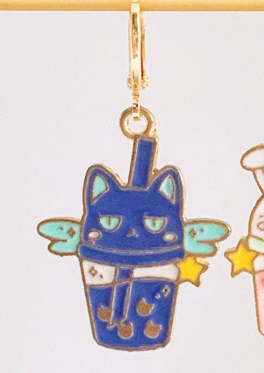 Cat and Bunny Milk Tea Huggie Earrings