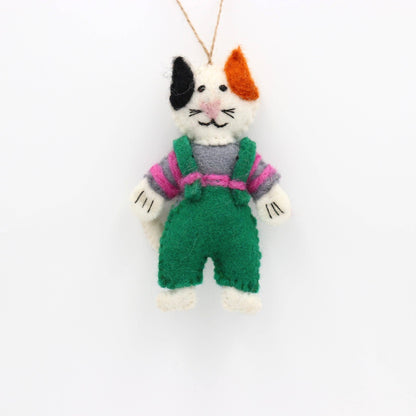 Handmade Wool Felt Cozy Calico Cat Ornament