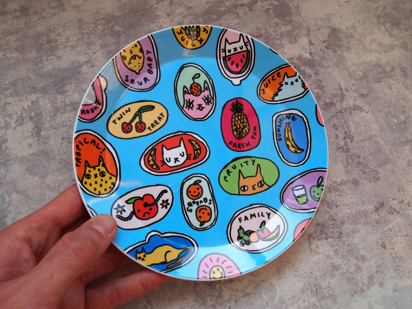 Cat Fruit Illustrated Plastic Snack Plate