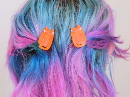 Fat Orange Cat Hair Slide Clips