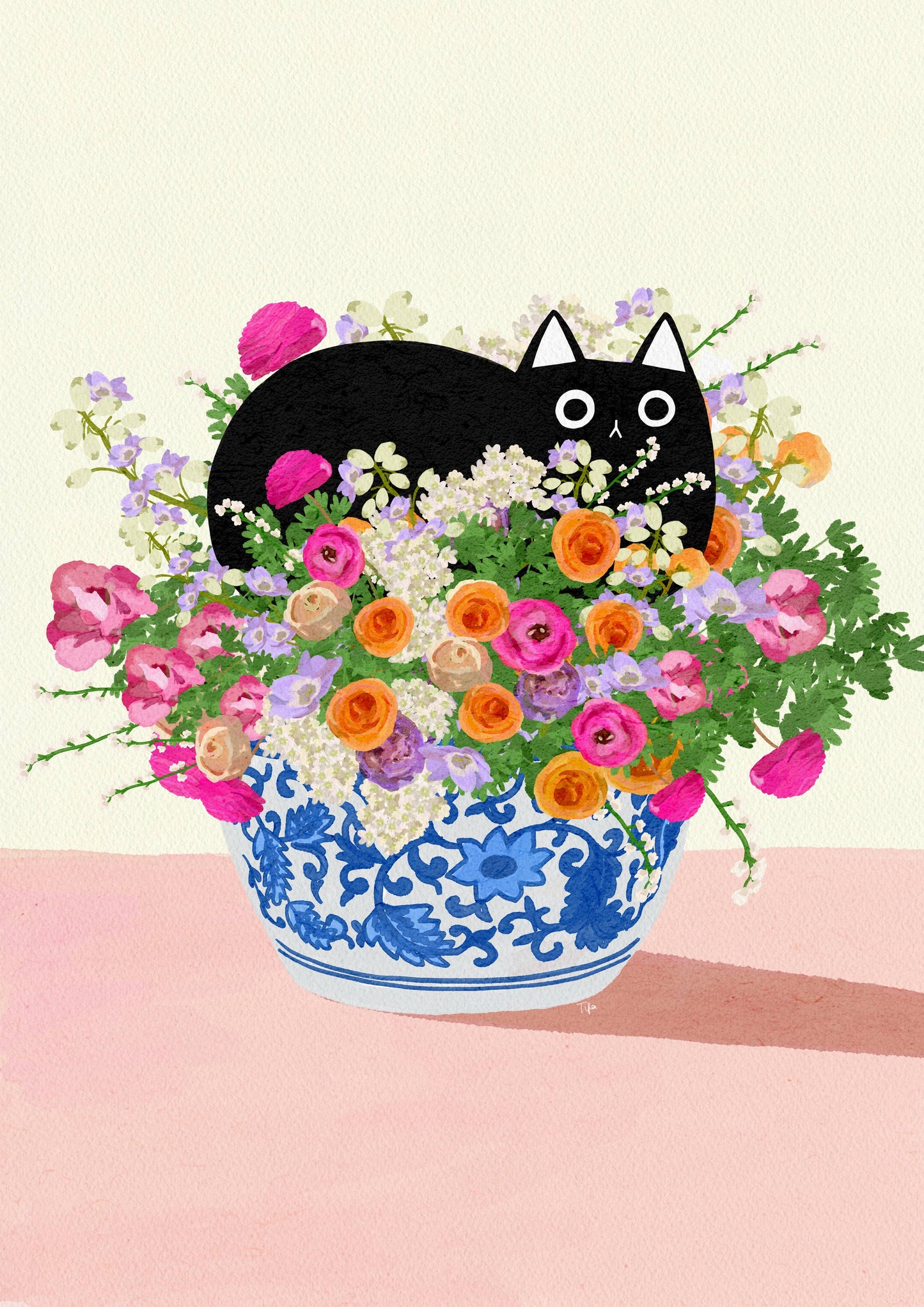 Black Cat in Flower Pot print