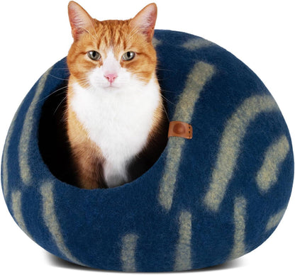 Premium Merino Felted Cat Bed (Deep azure) Large