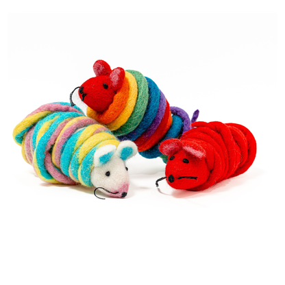 Wool Mouse Cat Toy 6-Foot-Tail - red rainbow unicorn dragon