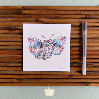 Paper Puffin - Moth Cat Print "Moth Cat with Skull”