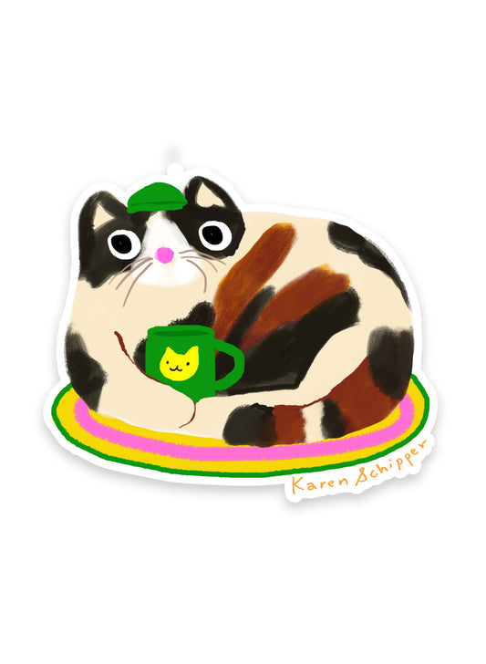 Cute Cat Coffee Vinyl Sticker