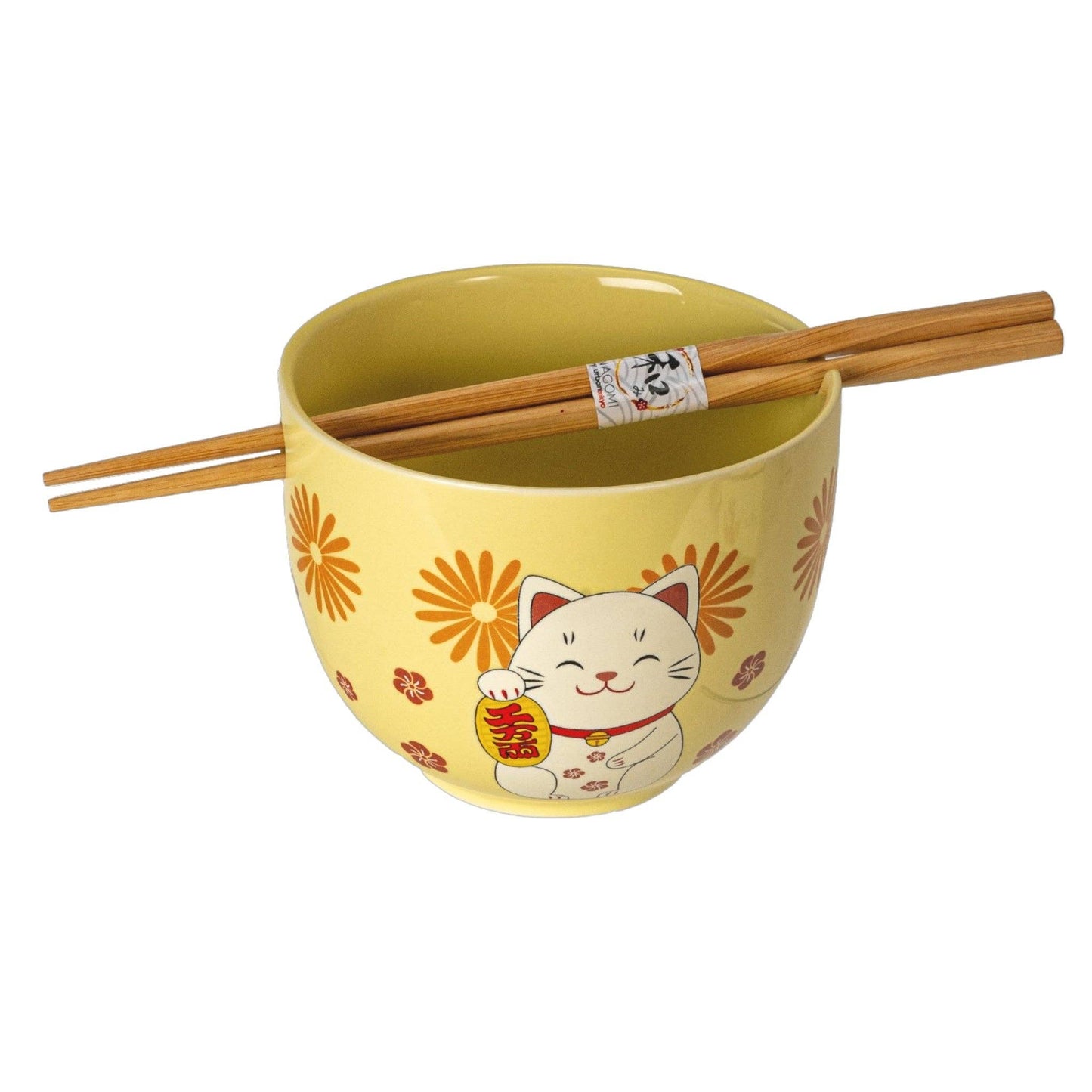 18oz 5"D Donburi Bowl With Chopsticks Set Lucky Cat