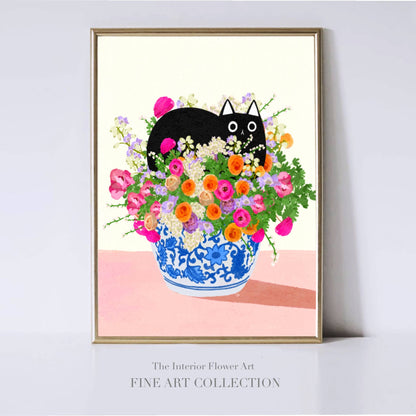 Black Cat in Flower Pot print