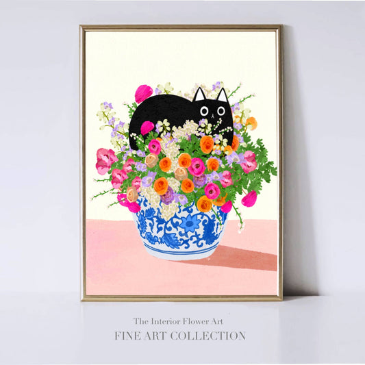 Black Cat in Flower Pot print