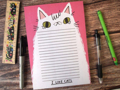 Fluffy white cat illustrated A5 notepad, Listpad,