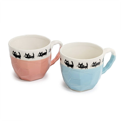 Japanese Ceramic Black Cat Pastel Coffee Mugs (10 oz)