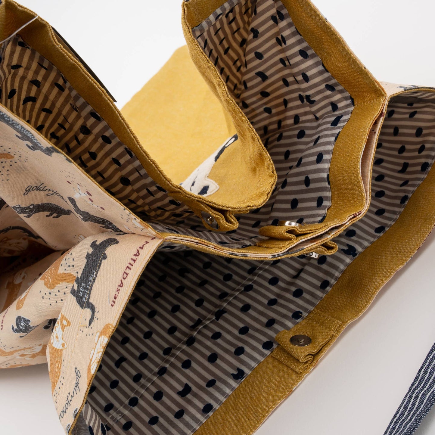 Kusuguru Japan Cats Embroidered Large Tote Bag -Yellow