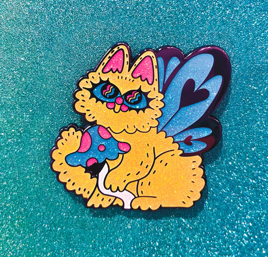 Mushroom fairy cat pin