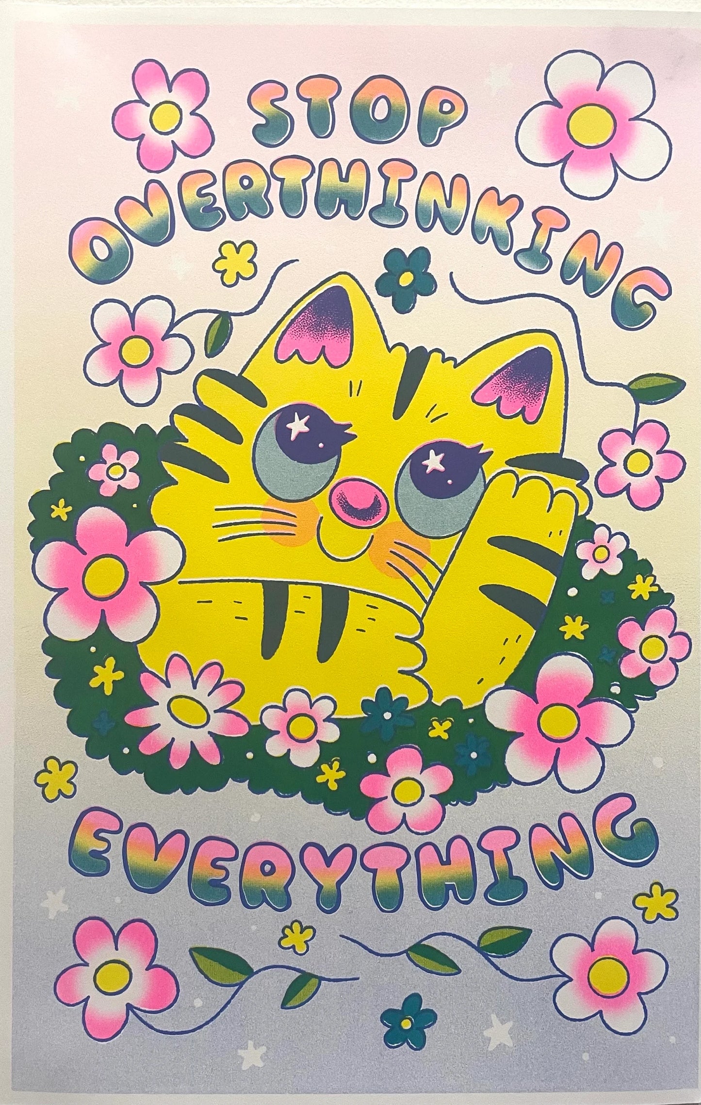 "Stop Overthinking Everything" Risograph Print
