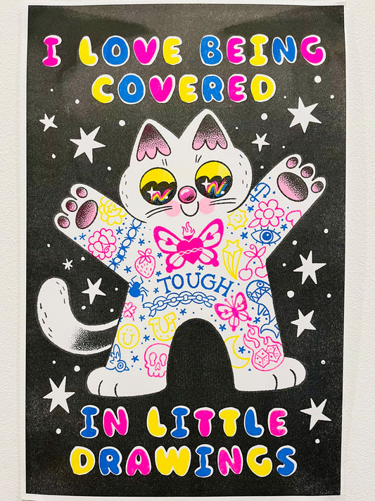 Tattooed Cat risograph print