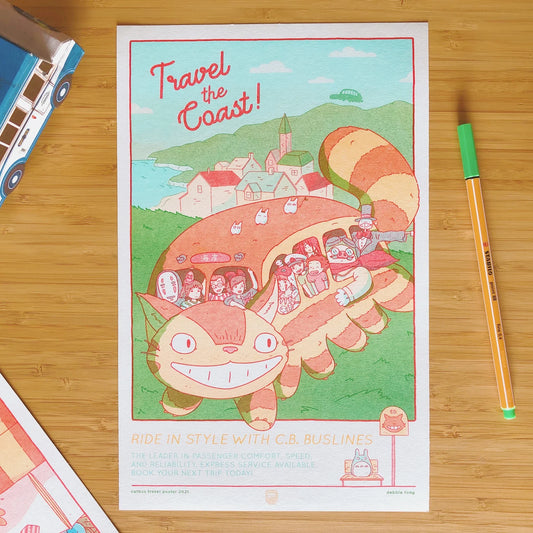 Catbus Travel risograph print